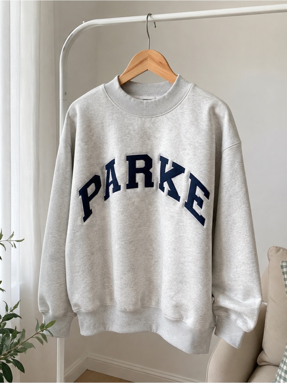 Parker Light Gray Crewneck Sweatshirt with Navy Letters